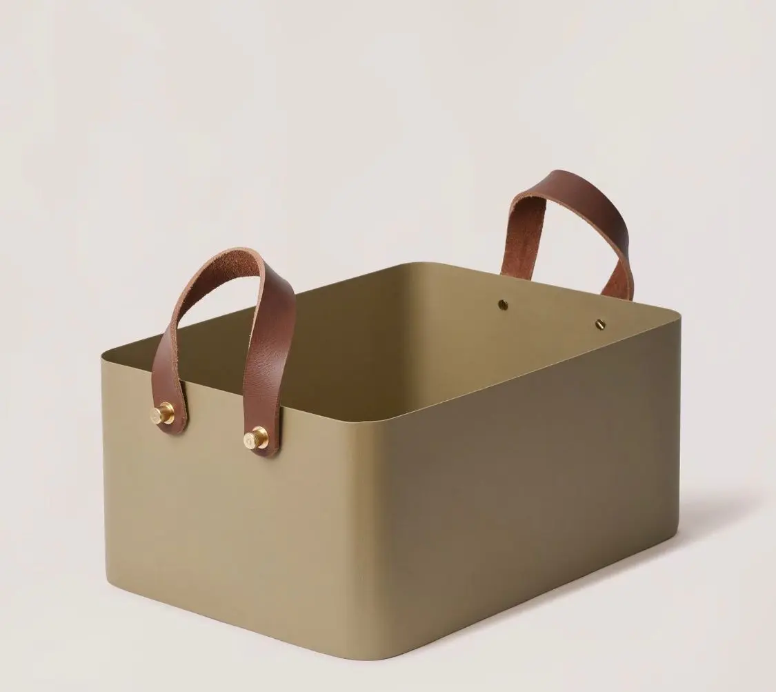 Brown Leather Handled Basket